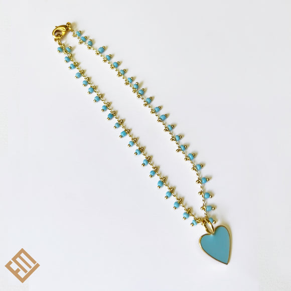 Turquoise Anklet Bracelet & Heart Pendant