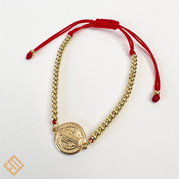 Saint Benedict Gold Beads with Red Cord Bracelets