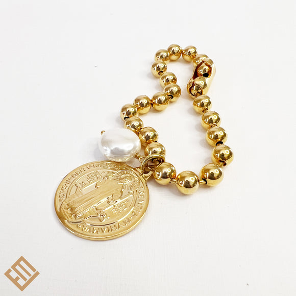 Saint Benedict Bracelet with Pearl Pendant