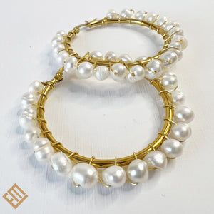 Baroque Pearl and Gold Hoop Earrings