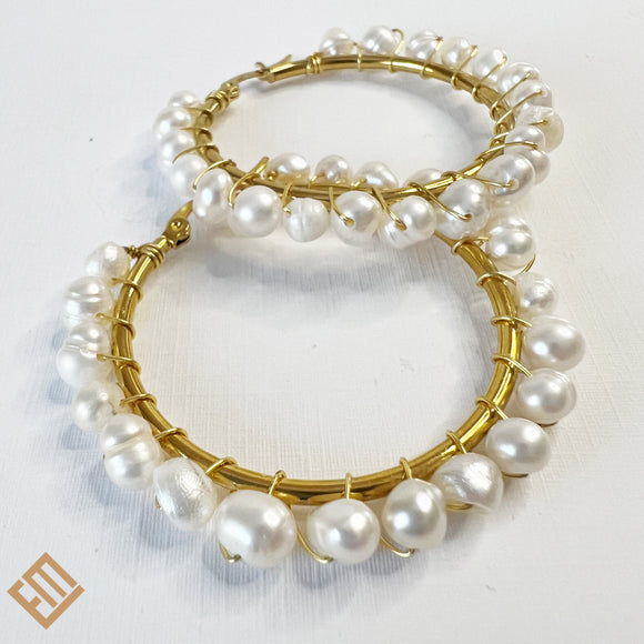 Baroque Pearl and Gold Hoop Earrings