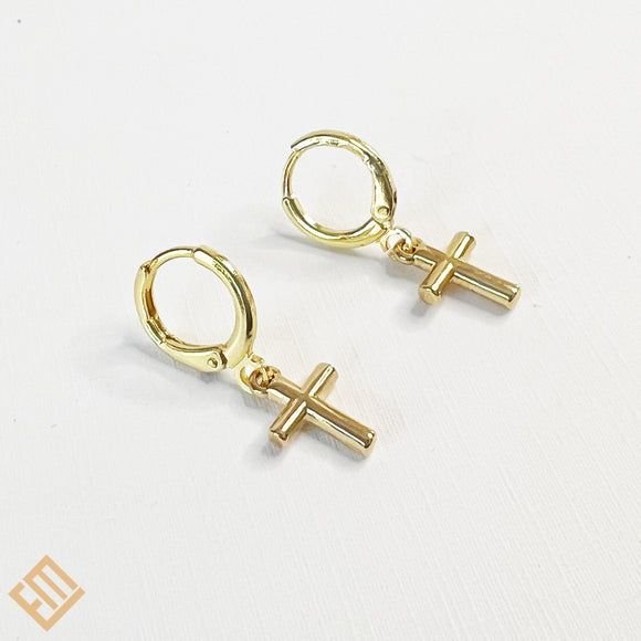 Gold Cross Mini Hoop Earrings