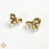 Gold Heart and Pearl Earrings