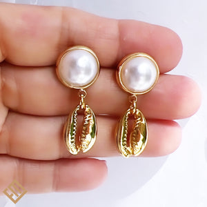 Pearl and Gold Seashells Earrings