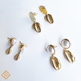 Pearl and Gold Seashells Earrings