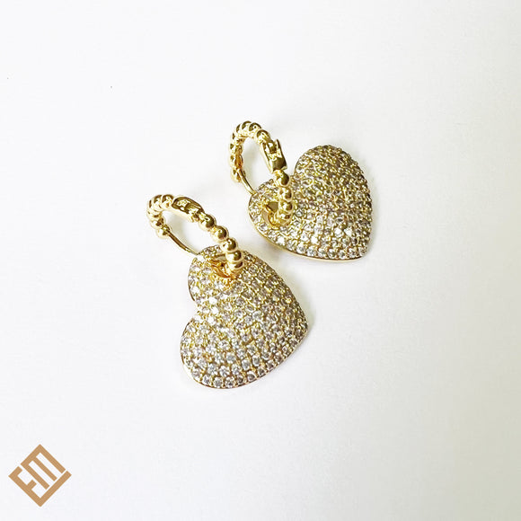 Micro Paved Heart Drop Earring