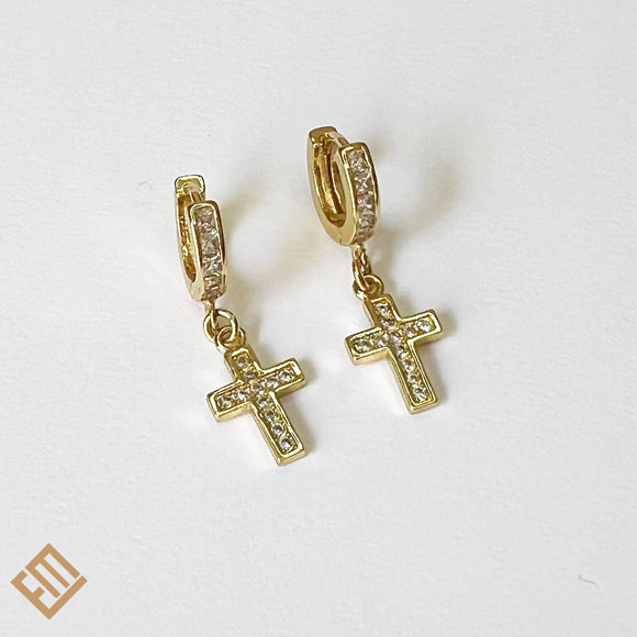 Cross Hoop Zirconia Earrings