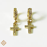 Cross Hoop Zirconia Earrings