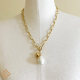 Chunky Long Necklace with Barroque Pearl & Heart