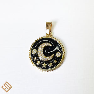 Moon and Star Enamel Pendant