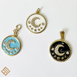 Moon and Star Enamel Pendant