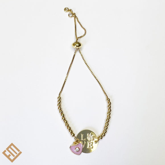 Love My Pet  Pink Charm Gold Bracelet