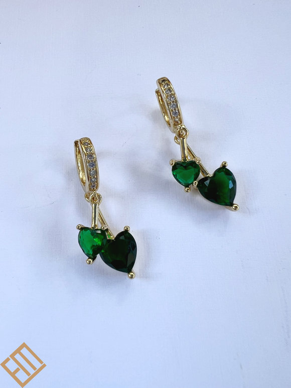 Double Heart  Green Earrings