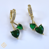 Double Heart  Green Earrings